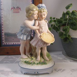 Porcelain Biscuit Hand-Painted Figurine Girl and Boy No. 6554 by Andrea, Japan